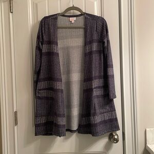 LuLaRoe “Caroline”  Gray and Off White  Cardigan Sweater EUC